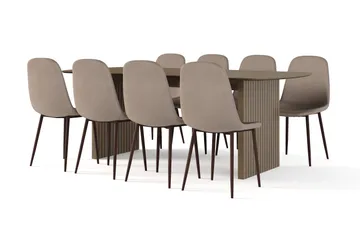 Richeto Matbord Rökt Ek 210 cm valnöt +  8 st Nibe stol brun med valnöt ben, Brun