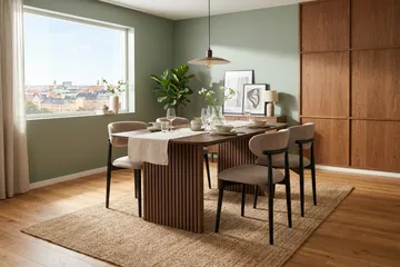 Richeto Matgrupp 180 cm Rökt ek med 4 Molly Matstolar - Rökt ek/Svart/Greige - Products - Möbler - Bord & matgrupp - Matgrupp