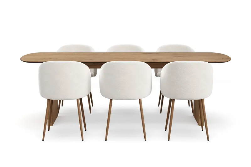 Richeto Matgrupp 240 cm med 6 Greya Matstolar med Armstöd - Rökt Ek/Vit Bouclé - Products - Möbler - Bord & matgrupp - Matgrupp