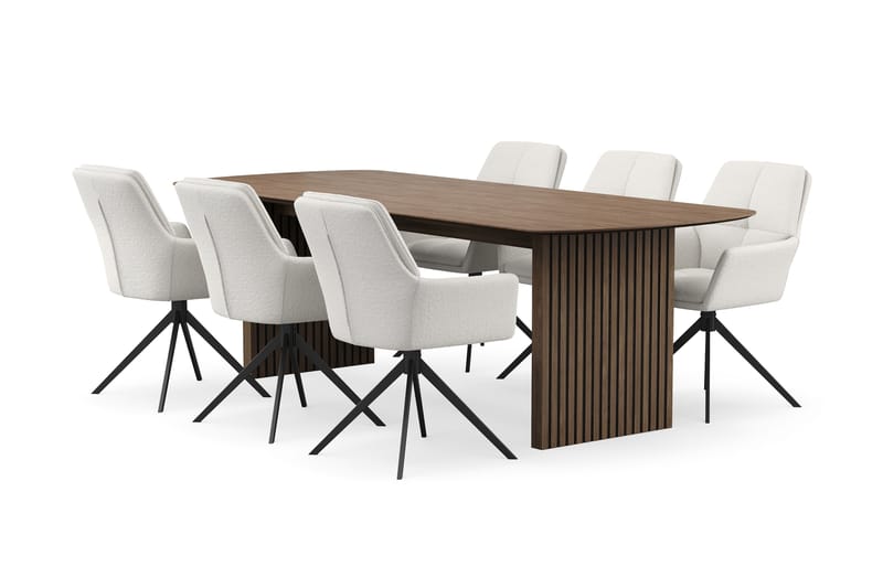 Richeto Matgrupp 240 cm med 6 Torsby Snurrstolar, Rökt ek/Ljusbeige
