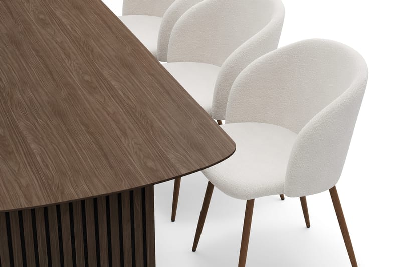 Richeto Matgrupp med 6 Greya Matstolar med Armstöd - Rökt Ek/Vit Bouclé - Products - Möbler - Bord & matgrupp - Matgrupp