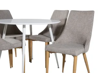 Ridones Matgrupp 100 cm Rund inkl 4 Ludvig Stolar - Vit/Ljusgrå/Ek - Products - Möbler - Bord & matgrupp - Matgrupp