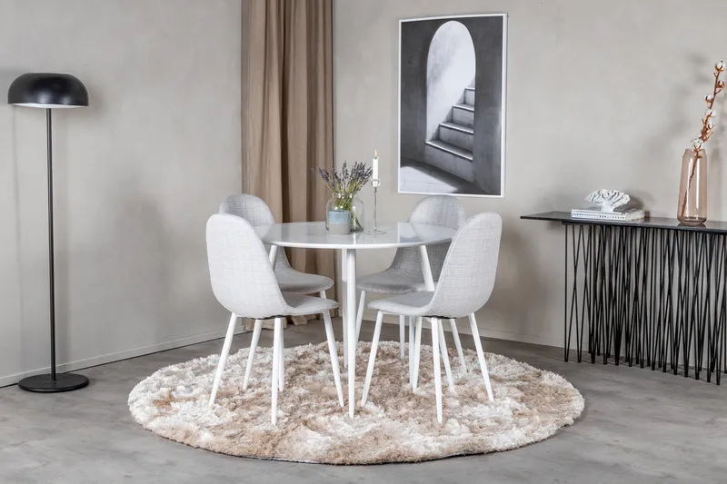 Ridones Matgrupp 100 cm Rund inkl 4 Ypas Stolar, Vit/Grå