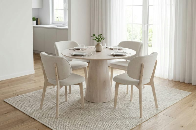 Siena Matgrupp 110 cm runt Vitlaserad med 4 Eira Matstolar - Vitlaserad - Products - Möbler - Bord & matgrupp - Matgrupp