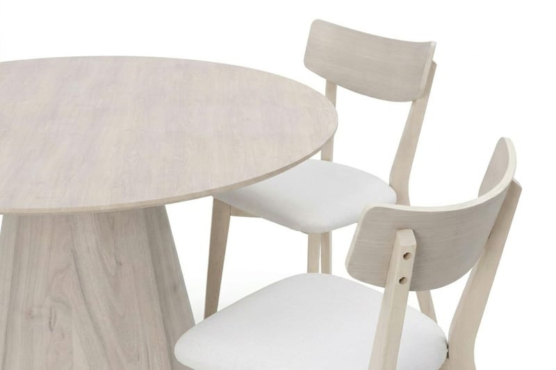 Siena Matgrupp 130 cm runt Vitlaserad med 6 Amelia Matstolar med Dyna - Vitlaserad/Beige - Products - Möbler - Bord & matgrupp - Matgrupp
