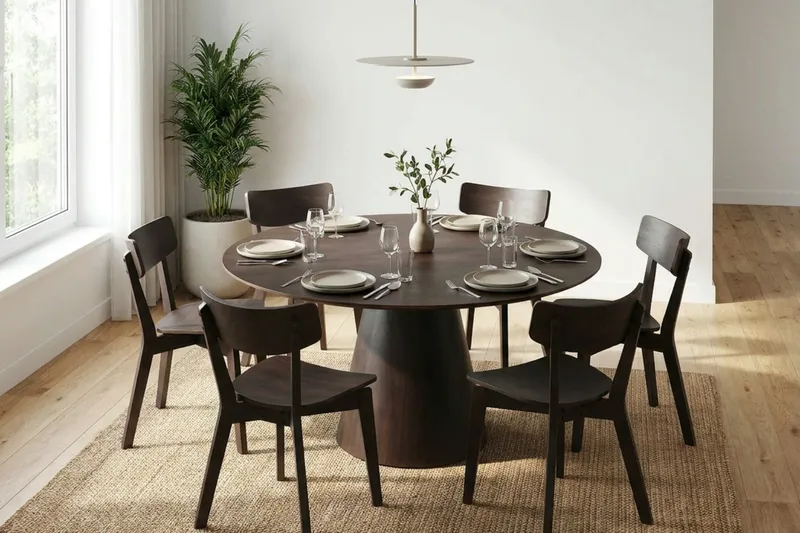 Siena Matgrupp 150 cm runt i Rökt Ek med 6 Amelia Matstolar - Rökt Ek - Products - Möbler - Bord & matgrupp - Matgrupp