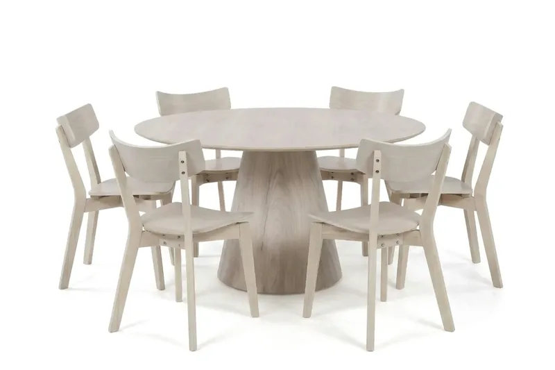 Siena Matgrupp 150 cm runt Vitlaserad med 6 Amelia Matstolar - Vitlaserad ek - Products - Möbler - Bord & matgrupp - Matgrupp