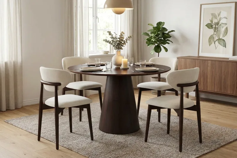 Siena Matgrupp runt 110 cm Rökt Ek med 4 Molly Matstolar - Rökt ek - Products - Möbler - Bord & matgrupp - Matgrupp