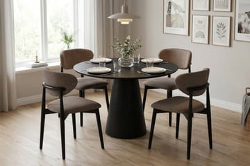 Siena Matgrupp runt 110 cm Svart med 4 Molly Matstolar - Svart - Products - Möbler - Bord & matgrupp - Matgrupp