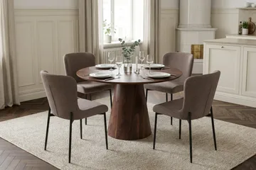 Siena Matgrupp runt 110 cm Valnöt med 4 Elsie Matstolar - Valnöt/Grå - Products - Möbler - Bord & matgrupp - Matgrupp