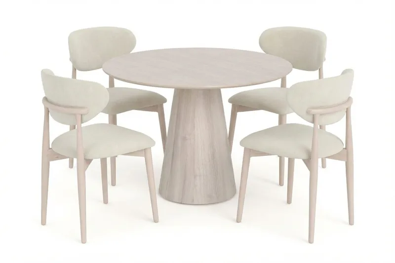 Siena Matgrupp runt 110 cm Vitlaserad med 4 Molly Matstolar - Vitlaserad - Products - Möbler - Bord & matgrupp - Matgrupp