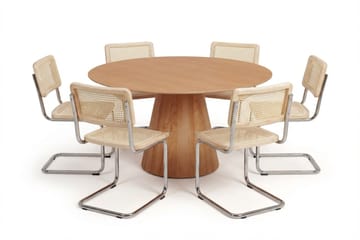 Siena Matgrupp runt 130 cm Ek med 6 Build Matstolar, Ek