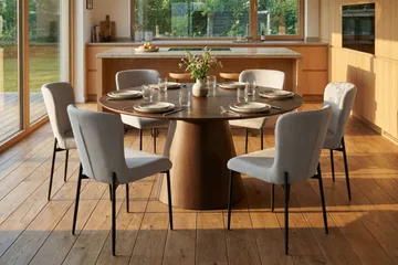 Siena Matgrupp runt 130 cm Rökt Ek med 6 Elsie Matstolar - Rökt ek/Beige - Products - Möbler - Bord & matgrupp - Matgrupp