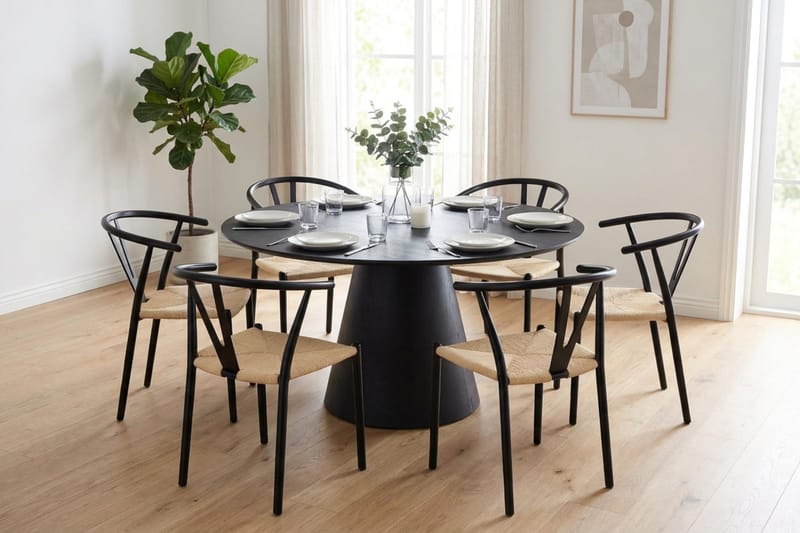Siena Matgrupp runt 130 cm Svart med 6 Elysia Matstolar - Svart - Products - Möbler - Bord & matgrupp - Matgrupp