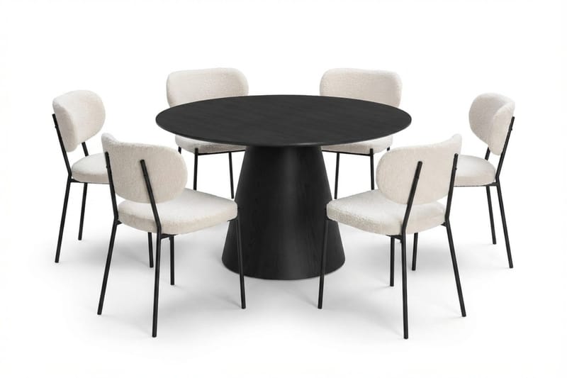 Siena Matgrupp runt 130 cm Svart med 6 Gemmiano Matstolar - Svart - Products - Möbler - Bord & matgrupp - Matgrupp