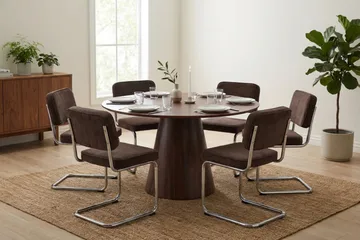 Siena Matgrupp runt 130 cm Valnöt med 6 Milva Matstolar - Valnöt - Products - Möbler - Bord & matgrupp - Matgrupp