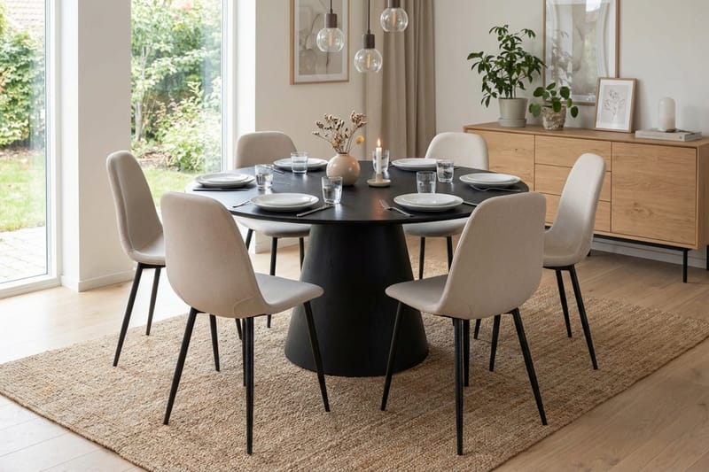 Siena Matgrupp runt 150 cm Svart med 6 Nibe Matstolar - Svartlaserad ek - Products - Möbler - Bord & matgrupp - Matgrupp