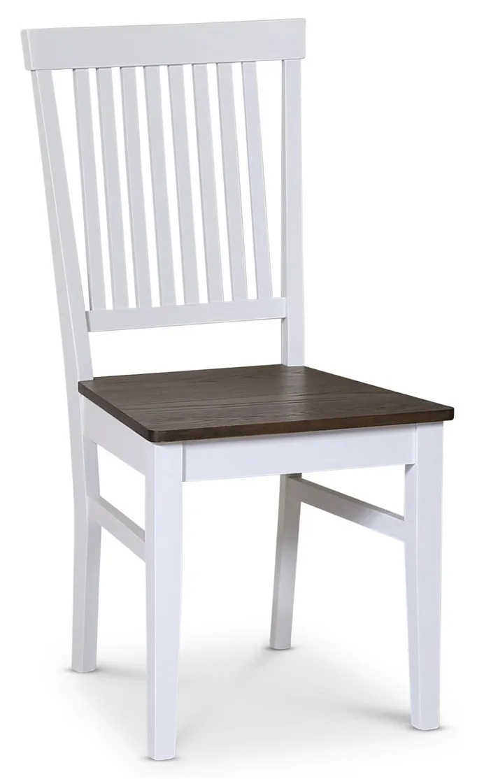 Skagen matgrupp; runt matbord Ø120 cm - Vit / brunoljad ek med 4 st Skagen stolar (Ribbor i ryggen) med brunoljad eksits, Vit/Brunoljad ek