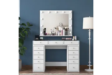 Ramender Stort Sminkbord med spegel och lampor med förvaring - Glas / Vit - Products - Möbler - Bord & matgrupp - Sminkbord & toalettbord