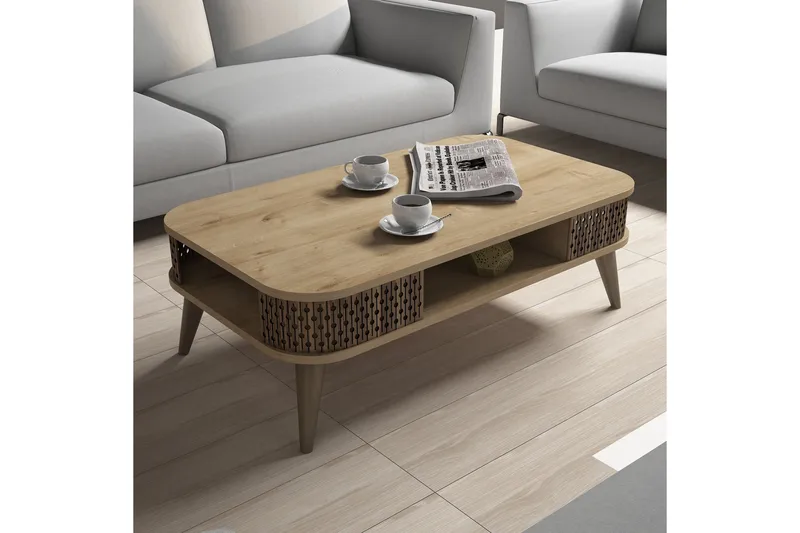 Hovdane Soffbord 105 cm med Förvaring Hylla Runda Hörn - Ljusbrun - Products - Möbler - Bord & matgrupp - Soffbord - Soffbord med förvaring