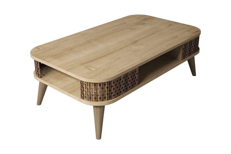 Hovdane Soffbord 105 cm med Förvaring Hylla Runda Hörn, Ljusbrun