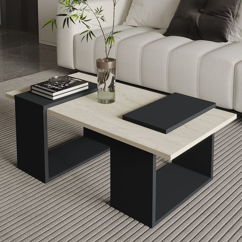 Matris Soffbord 90x37x46,6 cm - Travertine och Anthracite - Products - Möbler - Bord & matgrupp - Soffbord - Soffbord med förvaring