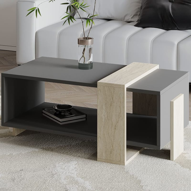 Norell Soffbord 90x40x49 cm - Travertine och Anthracite - Products - Möbler - Bord & matgrupp - Soffbord - Soffbord med förvaring