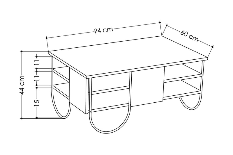 Riskalen Soffbord 94 cm med Förvaring 2 Hyllor - Grå - Products - Möbler - Bord & matgrupp - Soffbord - Soffbord med förvaring