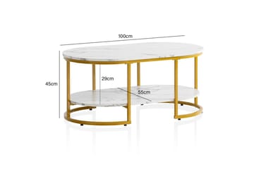 Soffbord Wohnling marmorutseende ovalt 100 cm med förvaringshylla, Bauhaus-stil Marmor Vit - Marmor Vit - Products - Möbler - Bord & matgrupp - Soffbord