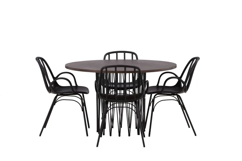 Stone Matgrupp 120 cm Rund med 4 Dyrön stolar, Svart