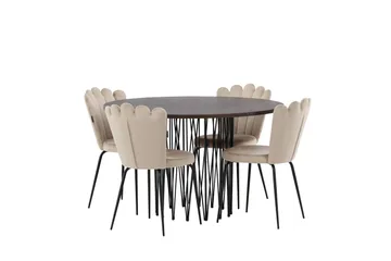 Stone Matgrupp 120 cm Rund med 4 Limhamn stolar - Beige - Products - Möbler - Bord & matgrupp - Matgrupp