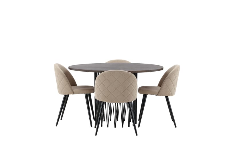 Stone Matgrupp 120 cm Rund med 4 Velvet stolar - Beige - Products - Möbler - Bord & matgrupp - Matgrupp