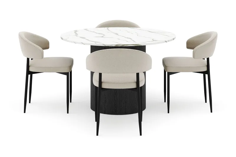 Uppveda Matbord 120 cm Rund med 4 Sawako Stolar - Svart/Vit - Products - Möbler - Bord & matgrupp - Matgrupp