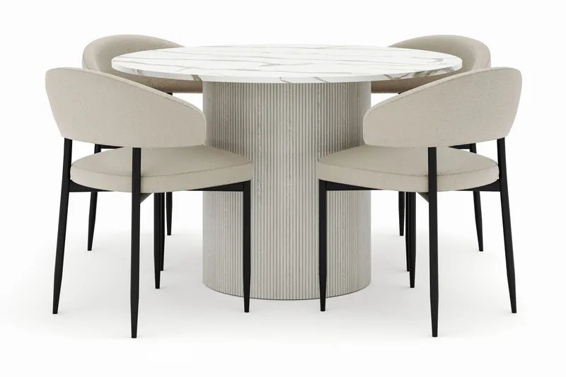 Uppveda Matbord 120 cm Rund med 4 Sawako Stolar - Vit - Products - Möbler - Bord & matgrupp - Matgrupp