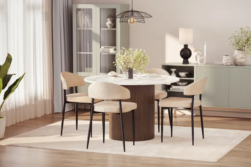 Uppveda Matbord 120 cm Rund med 4 st Jairam Matstolar - Brun - Products - Möbler - Bord & matgrupp - Matgrupp