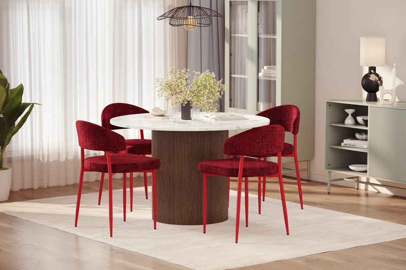 Uppveda Matbord 120 cm Rund med 4 st Jairam Matstolar - Brun - Products - Möbler - Bord & matgrupp - Matgrupp