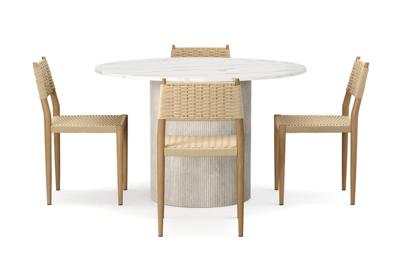 Uppveda Matbord 120 cm Rund med 4 st Jamna Matstolar - Vit - Products - Möbler - Bord & matgrupp - Matgrupp