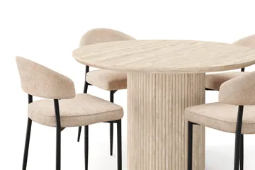 Uppveda Runt Matbord 120cm Travetin utseende med 4 st Jairam Matstolar - Beige - Products - Möbler - Bord & matgrupp - Matgrupp