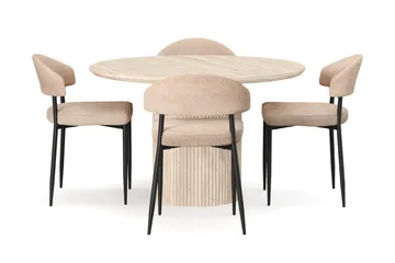 Uppveda Runt Matbord 120cm Travetin utseende med 4 st Jairam Matstolar - Beige - Products - Möbler - Bord & matgrupp - Matgrupp