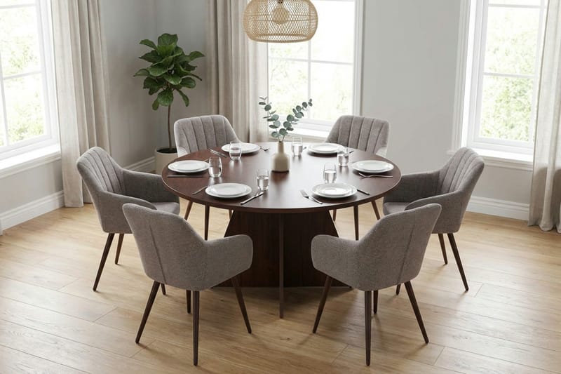 Vera Matgrupp runt 130 cm Valnöt med 6 Filippa Matstolar - Valnöt - Products - Möbler - Bord & matgrupp - Matgrupp