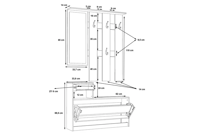 Breslau Hallmöbelset 98x180 cm - Beige/Vit - Products - Möbler - Hallmöbler - Möbelset för hall & entre
