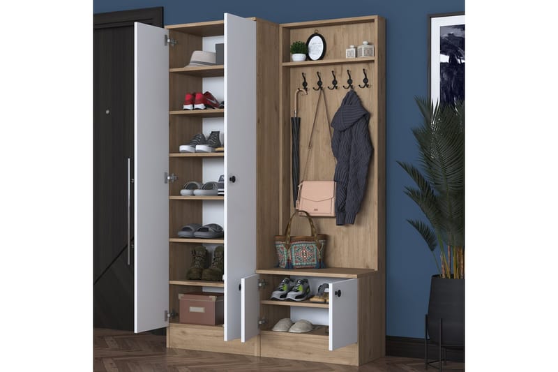 Hooda Hallmöbelset Brun/Vit - Hanah Home - Products - Möbler - Hallmöbler - Möbelset för hall & entre