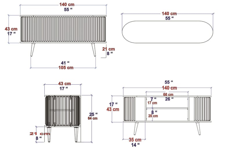 Andifli Tv-bänk 140x64 cm - Brun - Products - Möbler - TV- & Mediamöbler - TV bänk & mediabänk