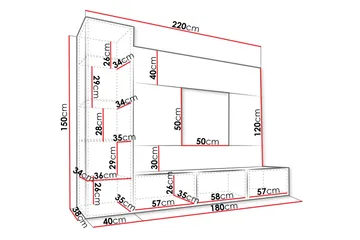Bernice Tv-skåp 220x38 cm - Svart - Products - Möbler - TV- & Mediamöbler - TV-möbelset