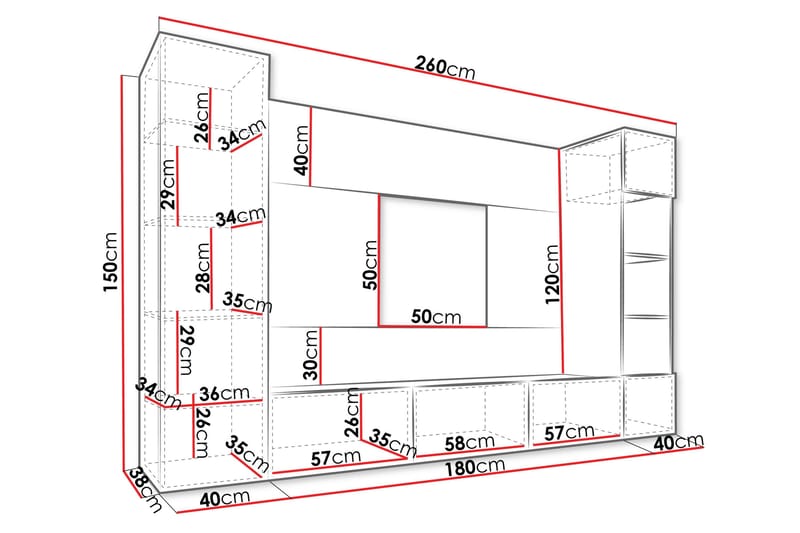 Bernice Tv-skåp 260x38 cm - Svart - Products - Möbler - TV- & Mediamöbler - TV-möbelset