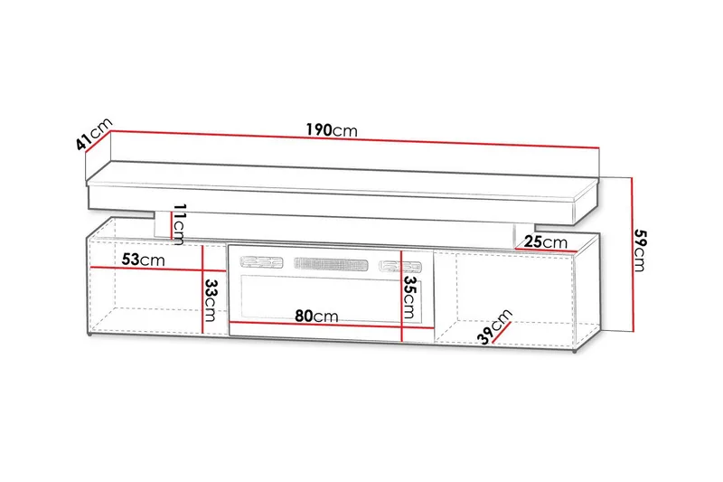 Glenndale Tv bänk med Förvaring + LED kamin + Belysning 190 cm - Vit - Products - Möbler - TV- & Mediamöbler - TV bänk & mediabänk