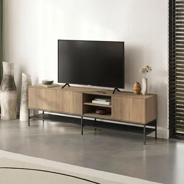 Kenvor Tv-bänk 180 cm - Naturfärgad ek, trä svart, svart - Products - Möbler - TV- & Mediamöbler - TV bänk & mediabänk