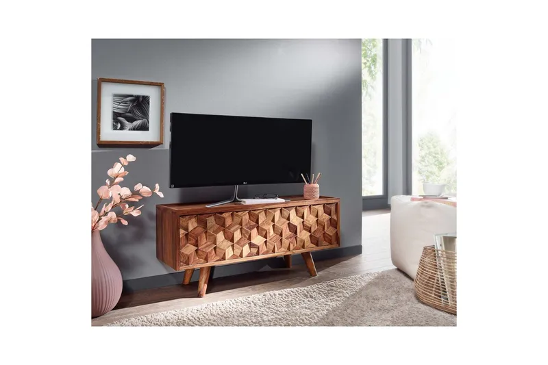 Lowboard Wohnling Massivt trä med förvaring 1 klafflucka trälben lantligt - Products - Möbler - TV- & Mediamöbler - TV bänk & mediabänk