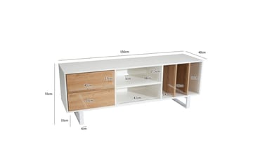 Lowboard Wohnling modernt spånskiva, 2 lådor, förvaringsbrickor, metallben, modern stil Vit, ek - Vit, ek - Products - Möbler - TV- & Mediamöbler - TV bänk & mediabänk