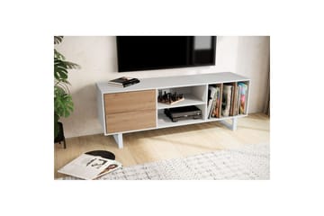 Lowboard Wohnling modernt spånskiva, 2 lådor, förvaringsbrickor, metallben, modern stil Vit, ek - Vit, ek - Products - Möbler - TV- & Mediamöbler - TV bänk & mediabänk